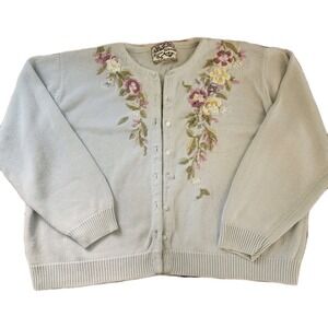 Heirloom Collectibles Embroidered Cardigan Floral Knit Sweater Grannycore M‎